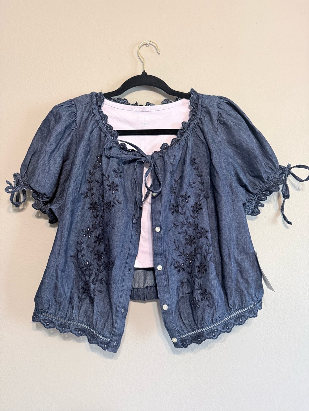 Cotton Blue Embroidered Eyelet Top